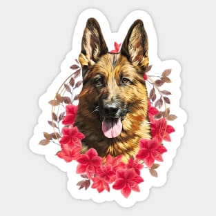 German Shepherd With Floral Sticker